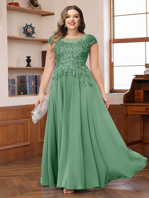 A-Line/Princess Scoop Short Sleeves Chiffon Plus Size Mother of the Bride Dresses with Applique