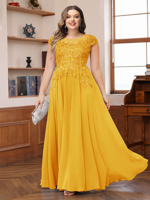 A-Line/Princess Scoop Short Sleeves Chiffon Plus Size Mother of the Bride Dresses with Applique
