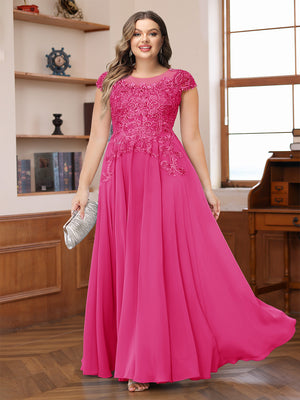 A-Line/Princess Scoop Short Sleeves Chiffon Plus Size Mother of the Bride Dresses with Applique