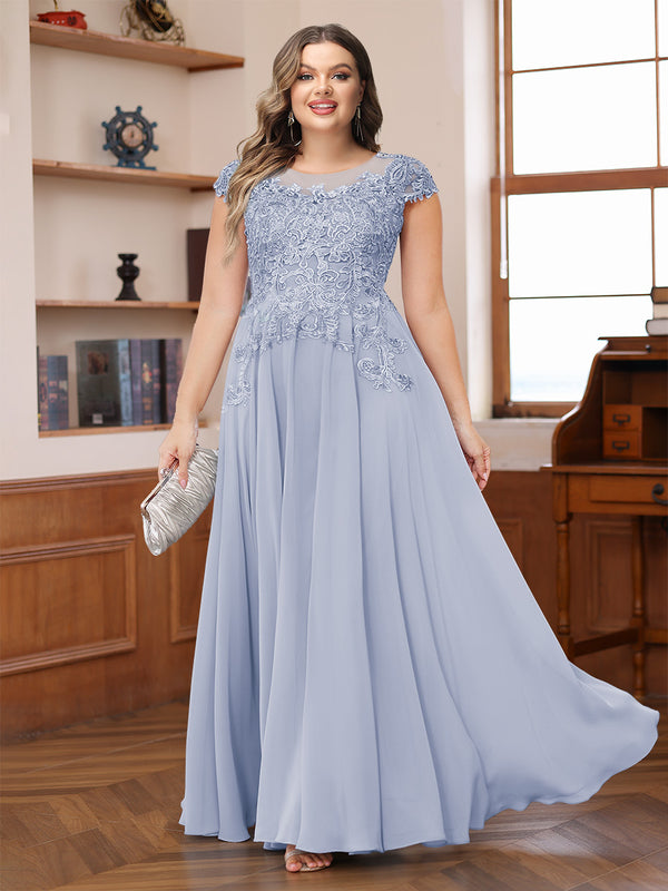 A-Line/Princess Scoop Short Sleeves Chiffon Plus Size Mother of the Bride Dresses with Applique