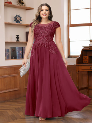A-Line/Princess Scoop Short Sleeves Chiffon Plus Size Mother of the Bride Dresses with Applique