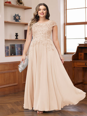A-Line/Princess Scoop Short Sleeves Chiffon Plus Size Mother of the Bride Dresses with Applique