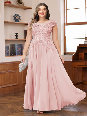 A-Line/Princess Scoop Short Sleeves Chiffon Plus Size Mother of the Bride Dresses with Applique