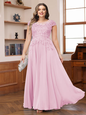 A-Line/Princess Scoop Short Sleeves Chiffon Plus Size Mother of the Bride Dresses with Applique