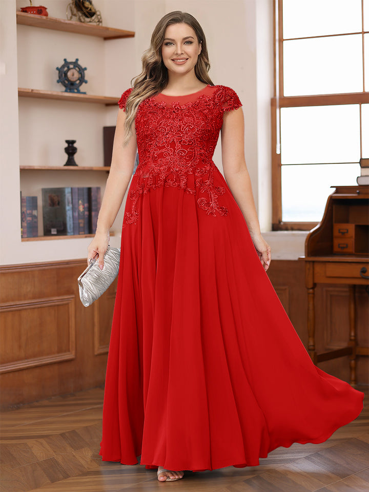 A-Line/Princess Scoop Short Sleeves Chiffon Plus Size Mother of the Bride Dresses with Applique