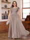 A-Line/Princess Scoop Short Sleeves Chiffon Plus Size Mother of the Bride Dresses with Applique