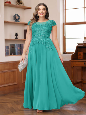 A-Line/Princess Scoop Short Sleeves Chiffon Plus Size Mother of the Bride Dresses with Applique