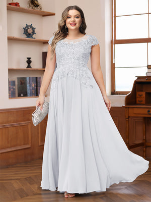 A-Line/Princess Scoop Short Sleeves Chiffon Plus Size Mother of the Bride Dresses with Applique