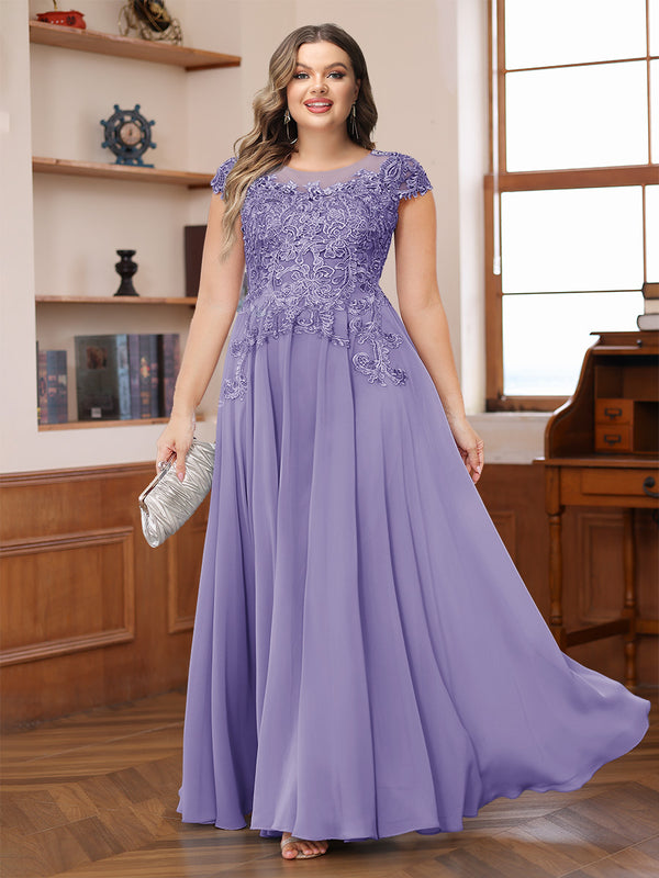 A-Line/Princess Scoop Short Sleeves Chiffon Plus Size Mother of the Bride Dresses with Applique