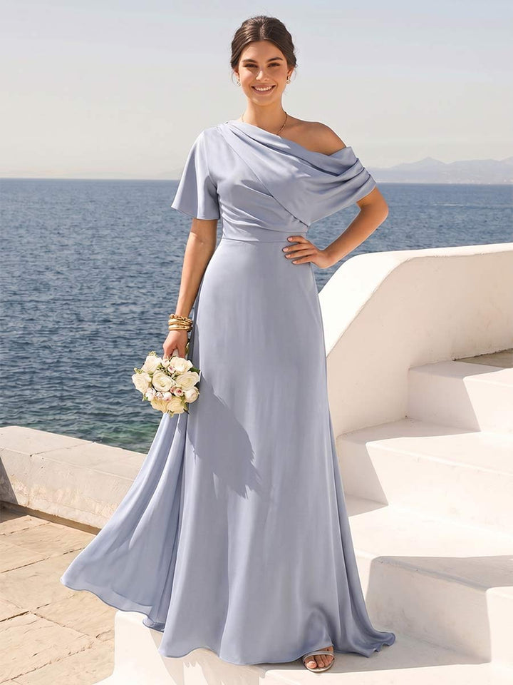 Sheath/Column One-Shoulder Short Sleeve Ruched Mother of the Bride Dresses