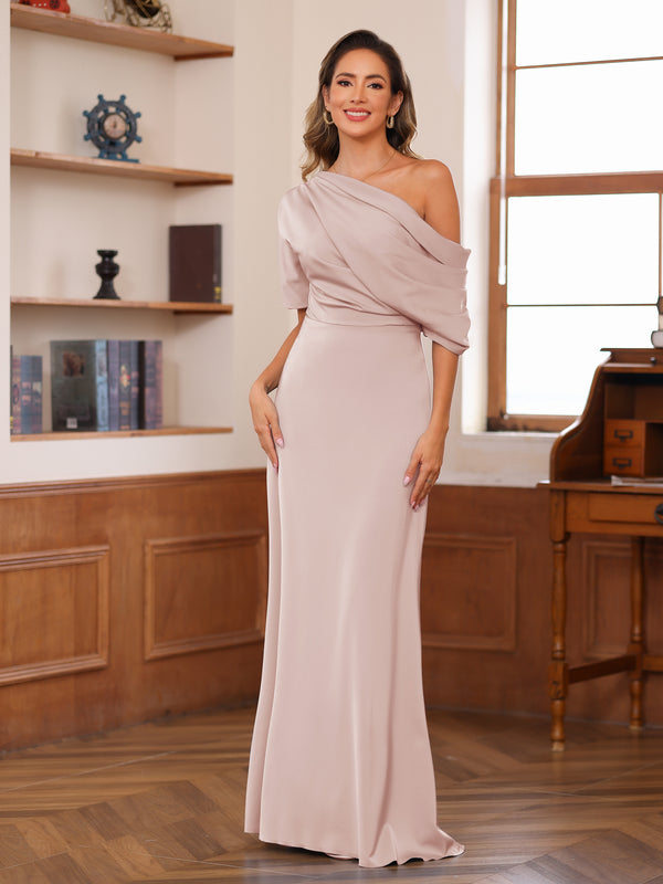 Sheath/Column One-Shoulder Short Sleeve Ruched Mother of the Bride Dresses