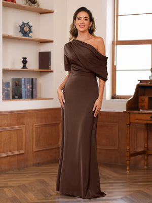 Sheath/Column One-Shoulder Short Sleeve Ruched Mother of the Bride Dresses