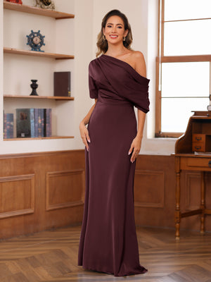 Sheath/Column One-Shoulder Short Sleeve Ruched Mother of the Bride Dresses