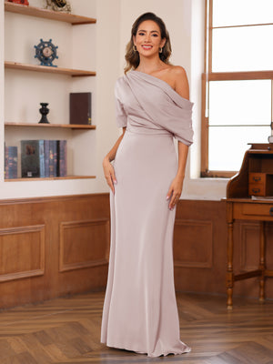 Sheath/Column One-Shoulder Short Sleeve Ruched Mother of the Bride Dresses
