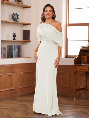 Sheath/Column One-Shoulder Short Sleeve Ruched Mother of the Bride Dresses