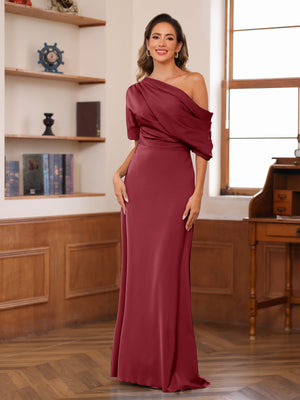 Sheath/Column One-Shoulder Short Sleeve Ruched Mother of the Bride Dresses