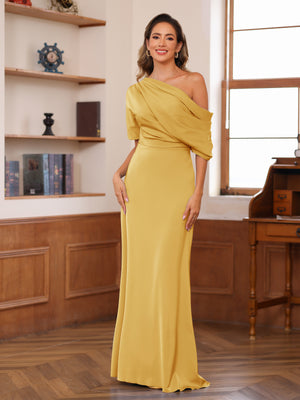 Sheath/Column One-Shoulder Short Sleeve Ruched Mother of the Bride Dresses
