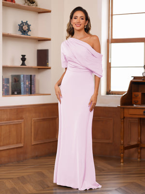 Sheath/Column One-Shoulder Short Sleeve Ruched Mother of the Bride Dresses
