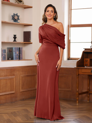 Sheath/Column One-Shoulder Short Sleeve Ruched Mother of the Bride Dresses