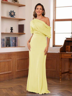 Sheath/Column One-Shoulder Short Sleeve Ruched Mother of the Bride Dresses