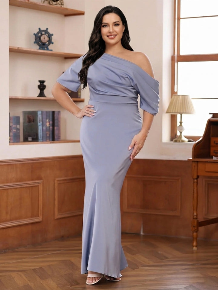 Sheath/Column One-Shoulder Short Sleeve Ruched Plus Size Mother of the Bride Dresses