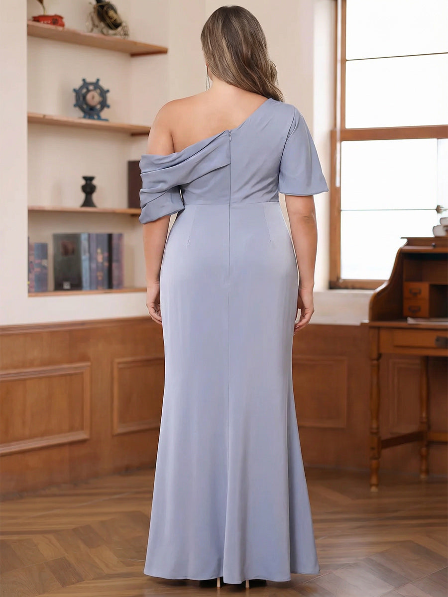 Sheath/Column One-Shoulder Short Sleeve Ruched Plus Size Mother of the Bride Dresses