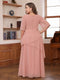 A-Line/Princess Scoop Short Sleeves Tiered Chiffon  Plus Size Mother of the Bride Dresses