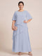 A-Line/Princess Scoop Short Sleeves Tiered Chiffon  Plus Size Mother of the Bride Dresses