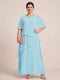 A-Line/Princess Scoop Short Sleeves Tiered Chiffon  Plus Size Mother of the Bride Dresses