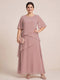 A-Line/Princess Scoop Short Sleeves Tiered Chiffon  Plus Size Mother of the Bride Dresses