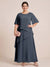 A-Line/Princess Scoop Short Sleeves Tiered Chiffon  Plus Size Mother of the Bride Dresses