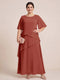A-Line/Princess Scoop Short Sleeves Tiered Chiffon  Plus Size Mother of the Bride Dresses
