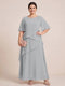 A-Line/Princess Scoop Short Sleeves Tiered Chiffon  Plus Size Mother of the Bride Dresses