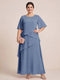 A-Line/Princess Scoop Short Sleeves Tiered Chiffon  Plus Size Mother of the Bride Dresses