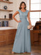 A-Line/Princess Scoop Cap Sleeves Ruched Mother of the Bride Dresses with Pockets