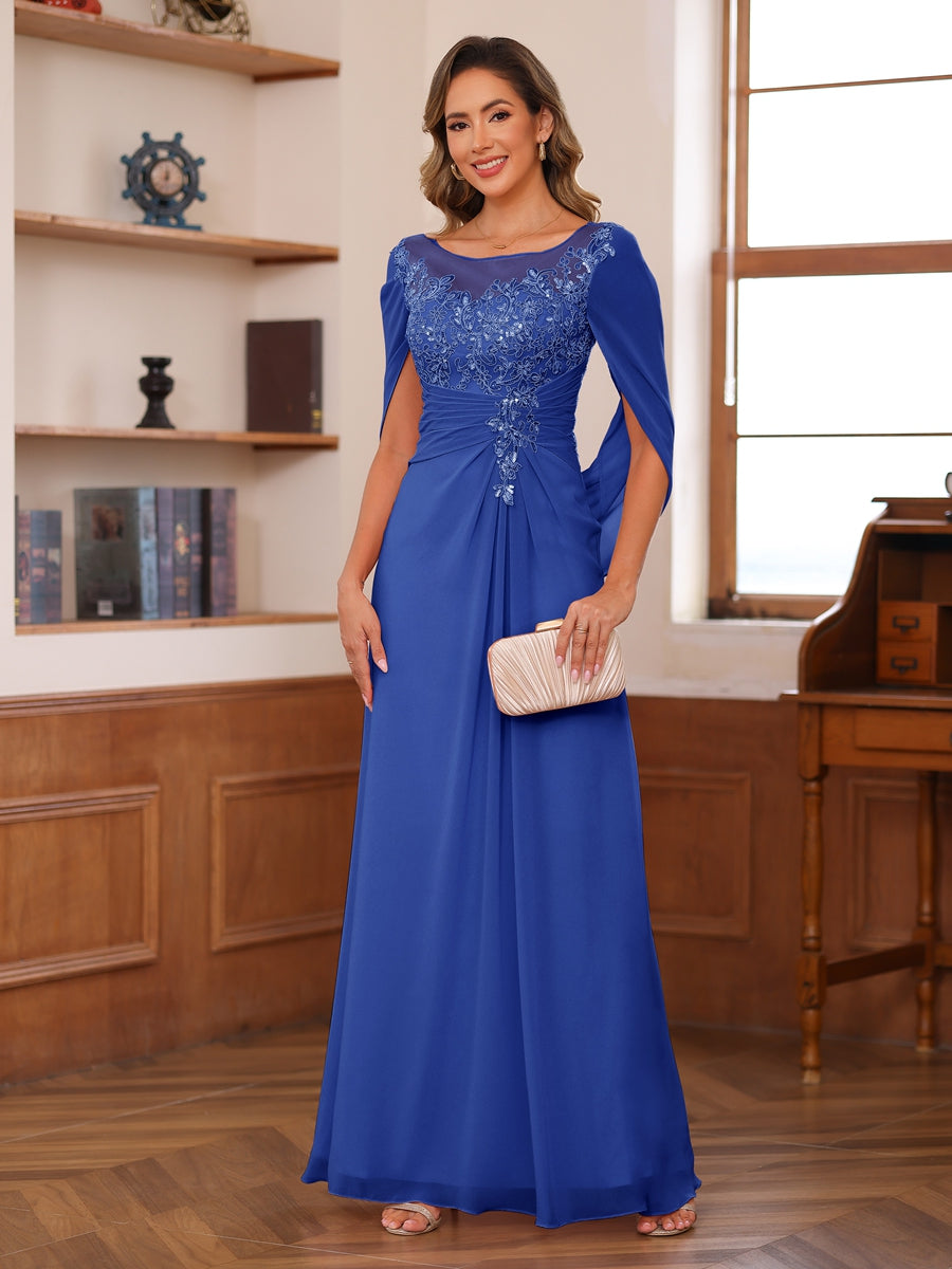 mother of the groom royal blue dress Shirees White A-Line Floor-Length Chiffon Cape Sleeves Bride & Dresses with Tiered Ruffles 2026 Natural 7 Light Royal Blue Mother of