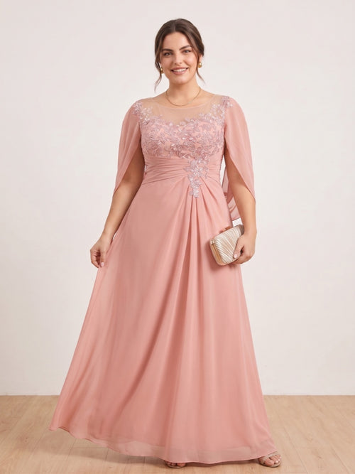 plus size ruched cape dress R&M Richards 2662W Long Plus Size Formal Cape Dress
