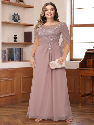 A-Line/Princess Illusion Scoop Appliques Ruched Plus Size Mother of the Bride Dresses with Cape