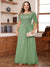 A-Line/Princess Illusion Scoop Appliques Ruched Plus Size Mother of the Bride Dresses with Cape