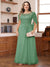 A-Line/Princess Illusion Scoop Appliques Ruched Plus Size Mother of the Bride Dresses with Cape