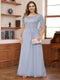 A-Line/Princess Illusion Scoop Appliques Ruched Plus Size Mother of the Bride Dresses with Cape