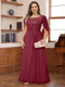 A-Line/Princess Illusion Scoop Appliques Ruched Plus Size Mother of the Bride Dresses with Cape