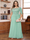 A-Line/Princess Illusion Scoop Appliques Ruched Plus Size Mother of the Bride Dresses with Cape