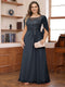 A-Line/Princess Illusion Scoop Appliques Ruched Plus Size Mother of the Bride Dresses with Cape