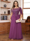 A-Line/Princess Illusion Scoop Appliques Ruched Plus Size Mother of the Bride Dresses with Cape