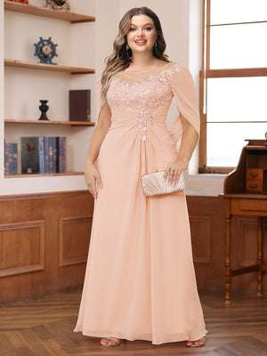 A-Line/Princess Illusion Scoop Appliques Ruched Plus Size Mother of the Bride Dresses with Cape