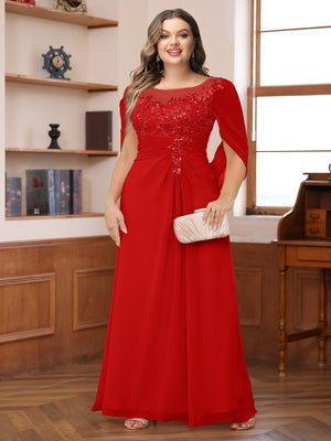 A-Line/Princess Illusion Scoop Appliques Ruched Plus Size Mother of the Bride Dresses with Cape