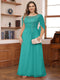 A-Line/Princess Illusion Scoop Appliques Ruched Plus Size Mother of the Bride Dresses with Cape
