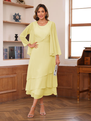 A-Line/Princess Scoop Two Pieces Tiered Mother of the Bride Dresses with Jacket