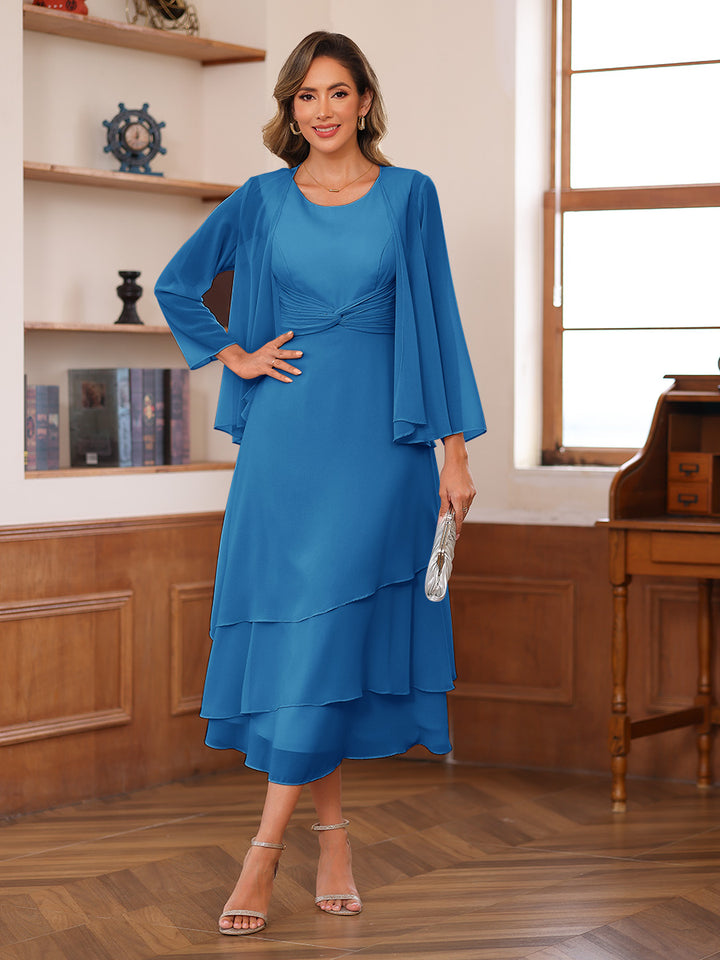 A-Line/Princess Scoop Two Pieces Tiered Mother of the Bride Dresses with Jacket